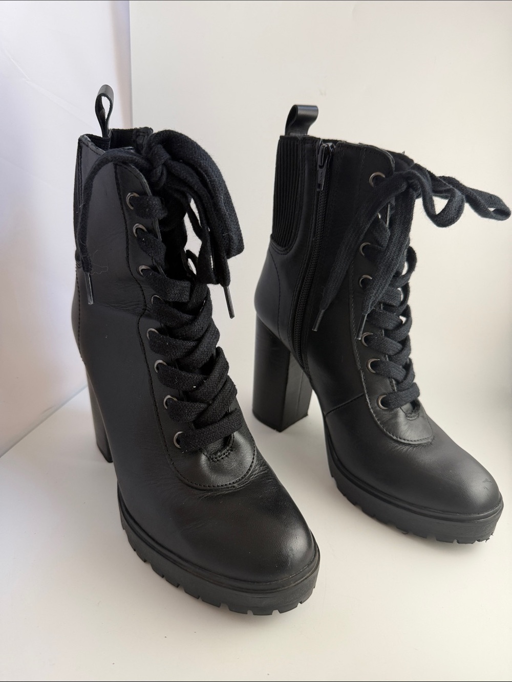 Steve Madden Latch Leather Combat Boot in Black